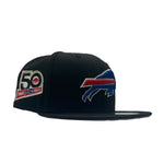 New Era Mens NFL Buffalo Bills 50 Years 1960-2009 9Fifty Snapback Hat 70816511 Black, Grey Undervisor