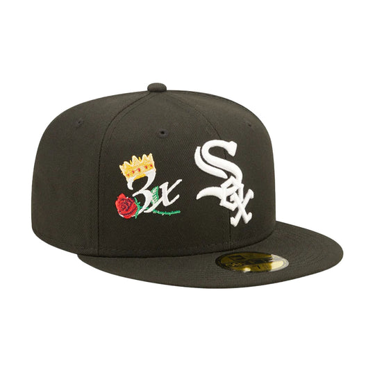New Era Mens MLB Chicago White Sox Crown Champions 59Fifty Fitted Hat 60243491 Black, Grey Undervisor