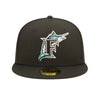 New Era Mens MLB Florida Marlins Pop Sweat 59Fifty Fitted Hat 60243518 Black, Sky Blue Undervisor