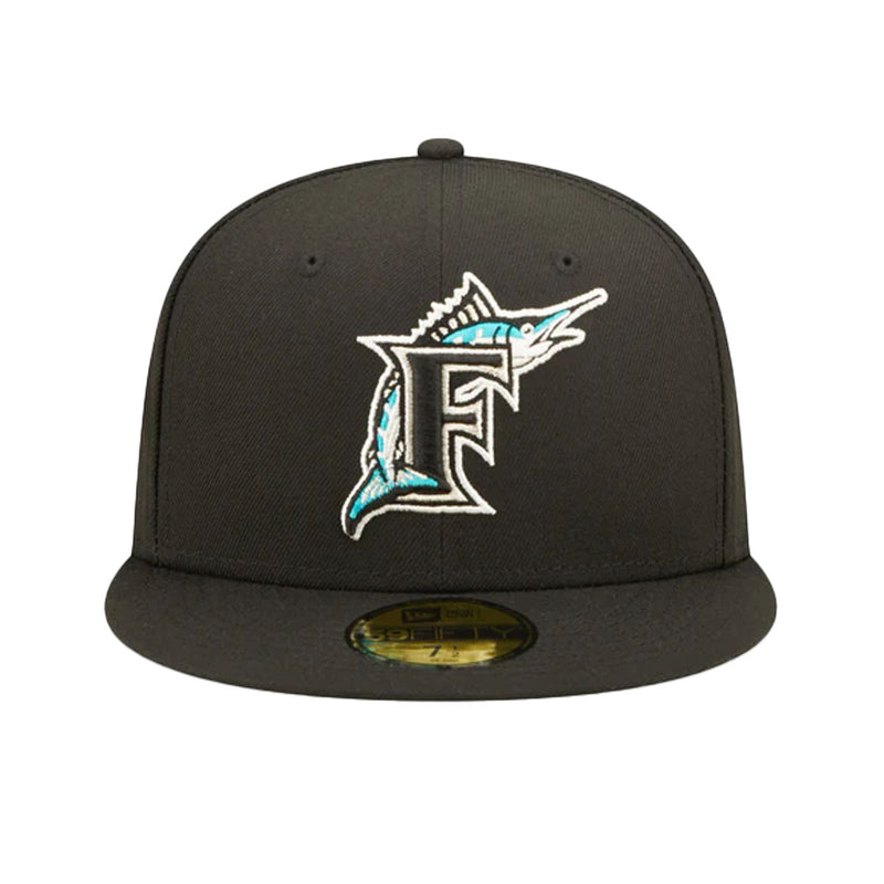New Era Mens MLB Florida Marlins Pop Sweat 59Fifty Fitted Hat 60243518 Black, Sky Blue Undervisor