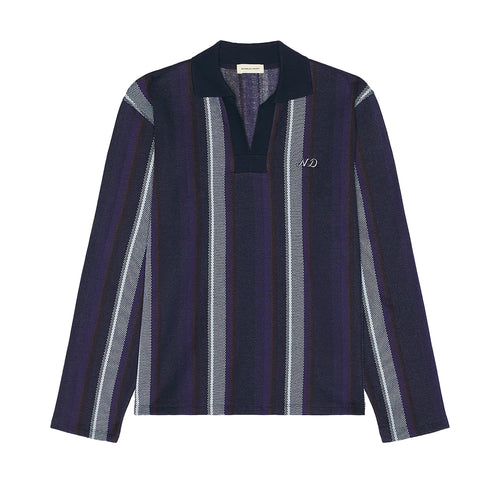 Nicholas Daley Mens Striped Long Sleeve Polo Shirt ND-AW24-LSP1-C-NVCH Navy/Chocolate
