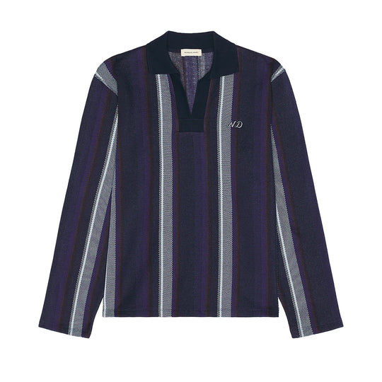 Nicholas Daley Mens Striped Long Sleeve Polo Shirt ND-AW24-LSP1-C-NVCH Navy/Chocolate