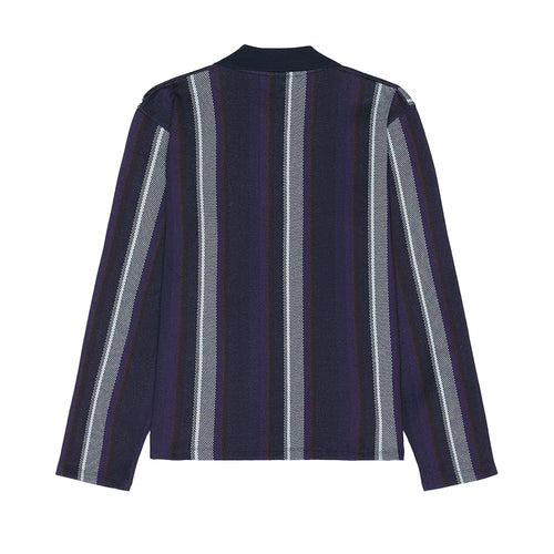 Nicholas Daley Mens Striped Long Sleeve Polo Shirt ND-AW24-LSP1-C-NVCH Navy/Chocolate