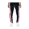Eptm Mens Poly 6" Invisible Zippers Double Stripe  Trio Track Pants EP8462-BLACK/RED/OFF WHITE