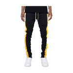 Eptm Mens Poly 6" Invisible Zippers Double Stripe  Trio Track Pants EP8659-BLACK/YELLOW/OFF WHITE