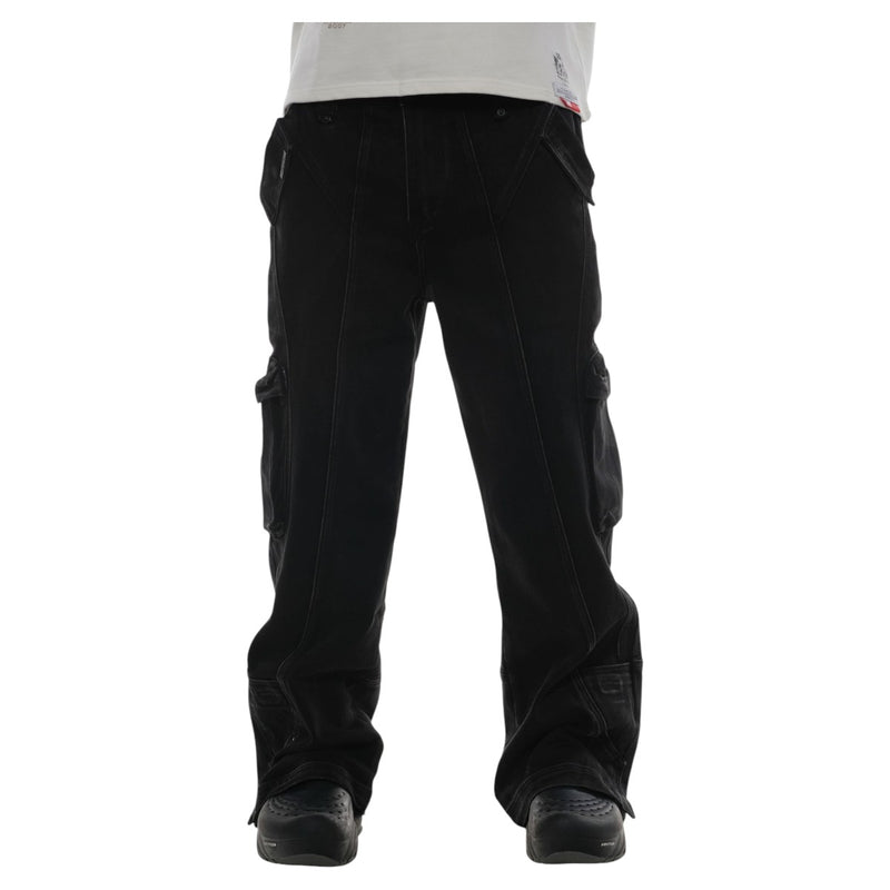 Omavi Mens Denim Cargo Pocket Baggy Jeans ODJS007-BLK Black