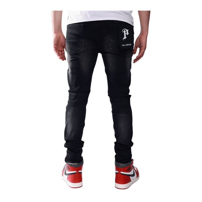 Pali Denim Mens Skinny Fit Jeans PL015 Washed Black