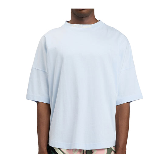 Palm Angels Mens Classic Logo Crew Neck T-Shirt PMAA10BS26JER001-4103 Baby Blue Off White
