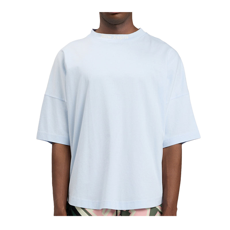 Palm Angels Mens Classic Logo Crew Neck T-Shirt PMAA10BS26JER001-4103 Baby Blue Off White