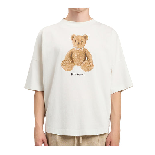 Palm Angels Mens Bear Crew Neck T-Shirt PMAA10BS26JER004-0360 Off White Brown