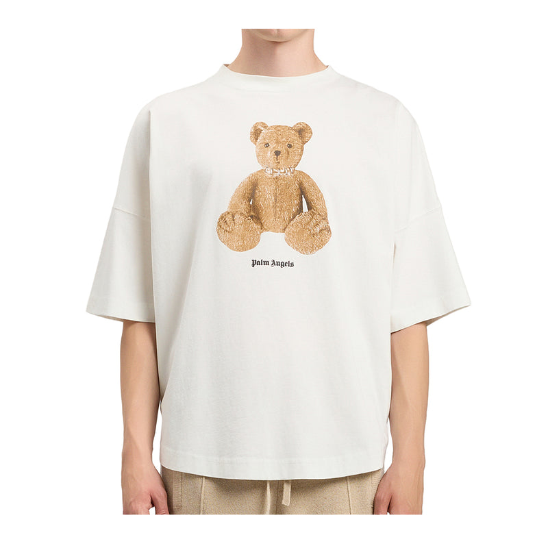Palm Angels Mens Bear Crew Neck T-Shirt PMAA10BS26JER004-0360 Off White Brown
