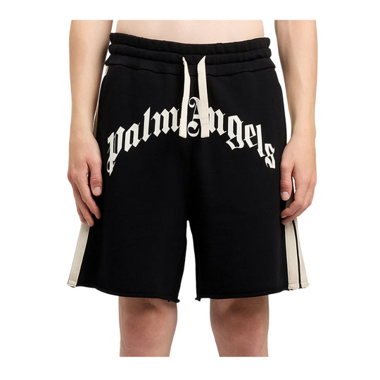 Palm Angels Mens Curved Logo Sweatshorts PMCI02DS26FLE001-1003 Black Off White