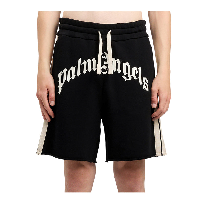 Palm Angels Mens Curved Logo Sweatshorts PMCI02DS26FLE001-1003 Black Off White
