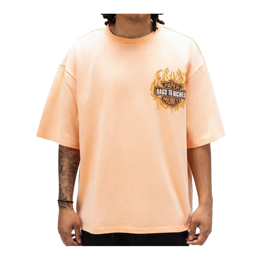 Paper Money Mens Burnout Crew Neck T-Shirt Sherbert