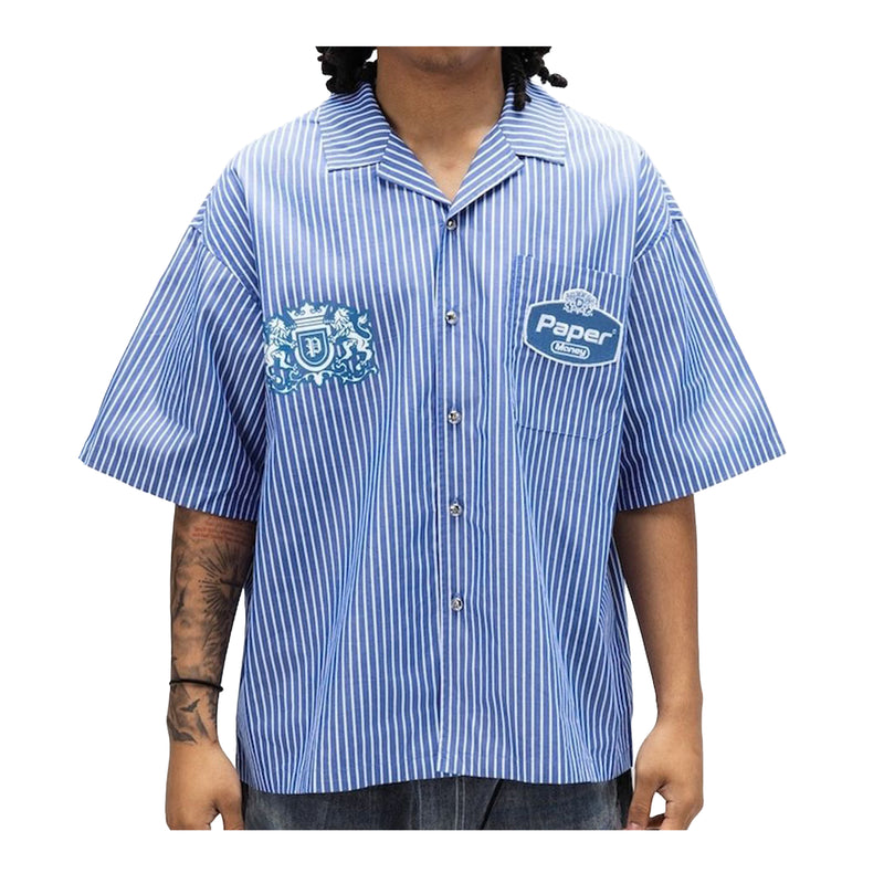 Paper Money Mens Collar Button Front Shirt Blue