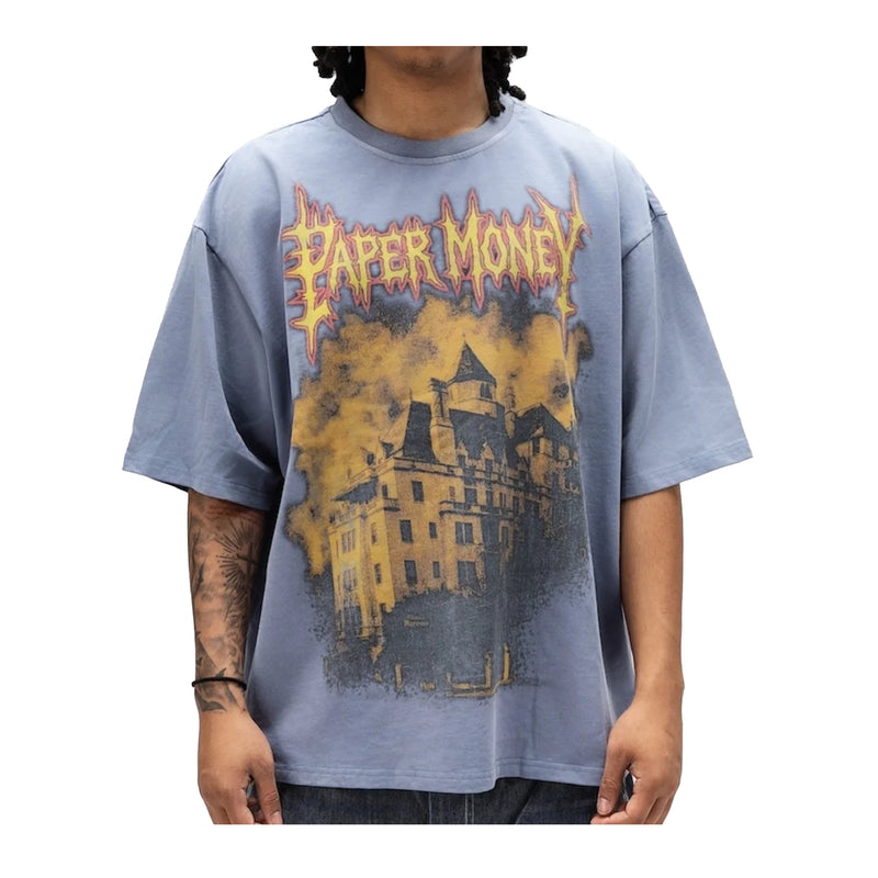 Paper Money Mens Mansion Crew Neck T-Shirt Blue