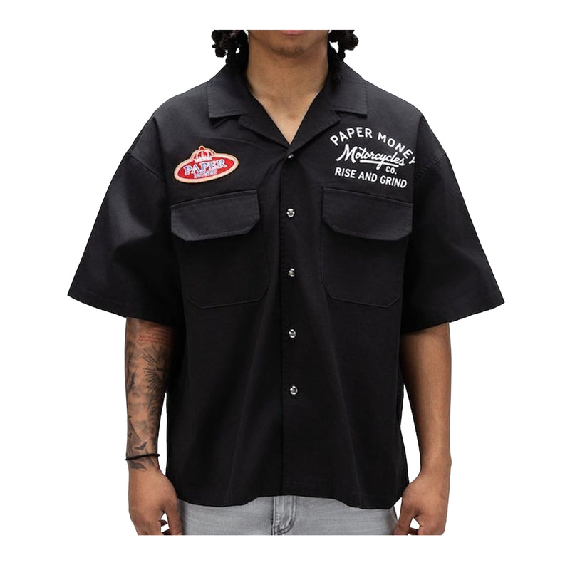 Paper Money Mens Motor Club Button Front Shirt Black