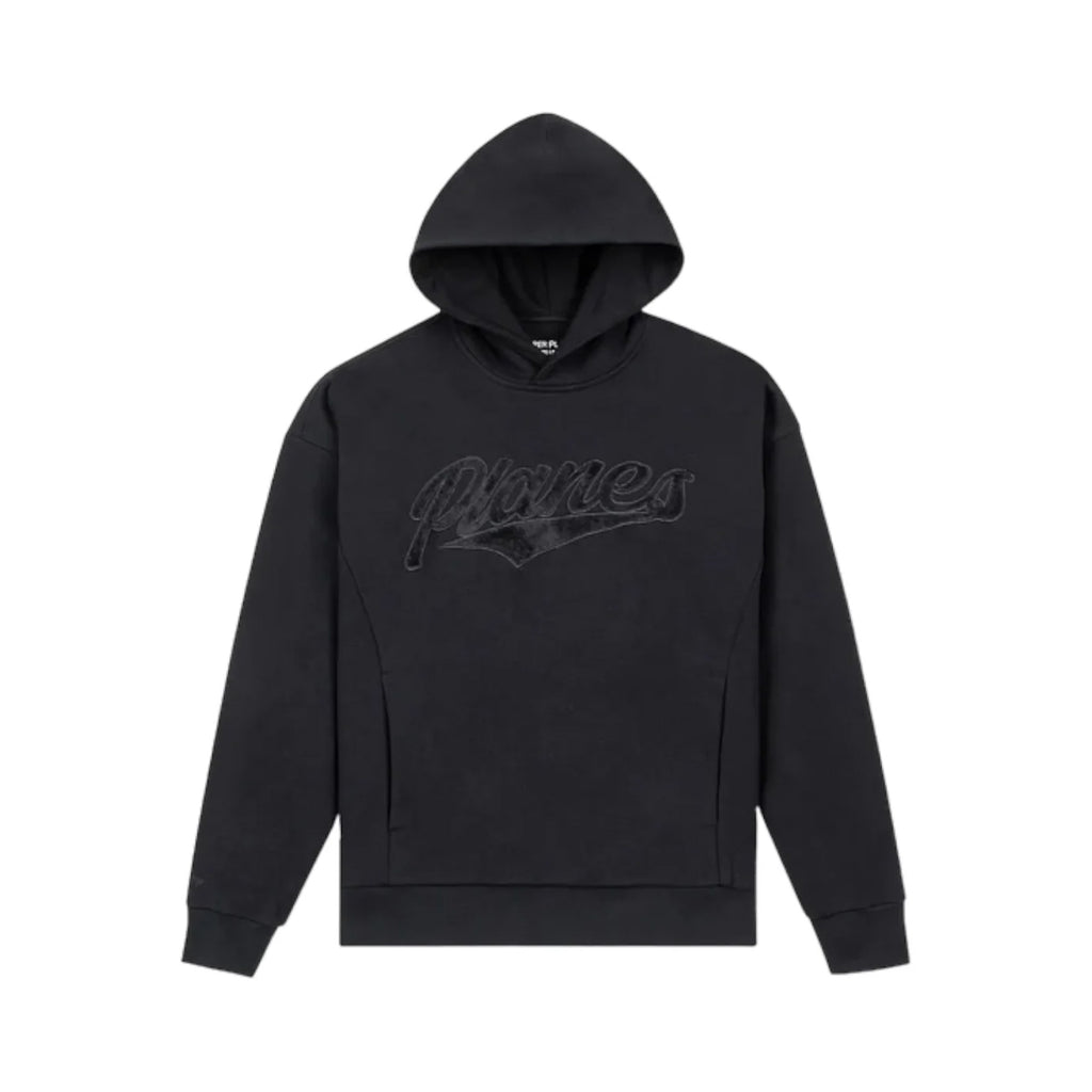 Paper Planes Mens Planes Script Fur Oversized Hoodie 310024-BLK Black