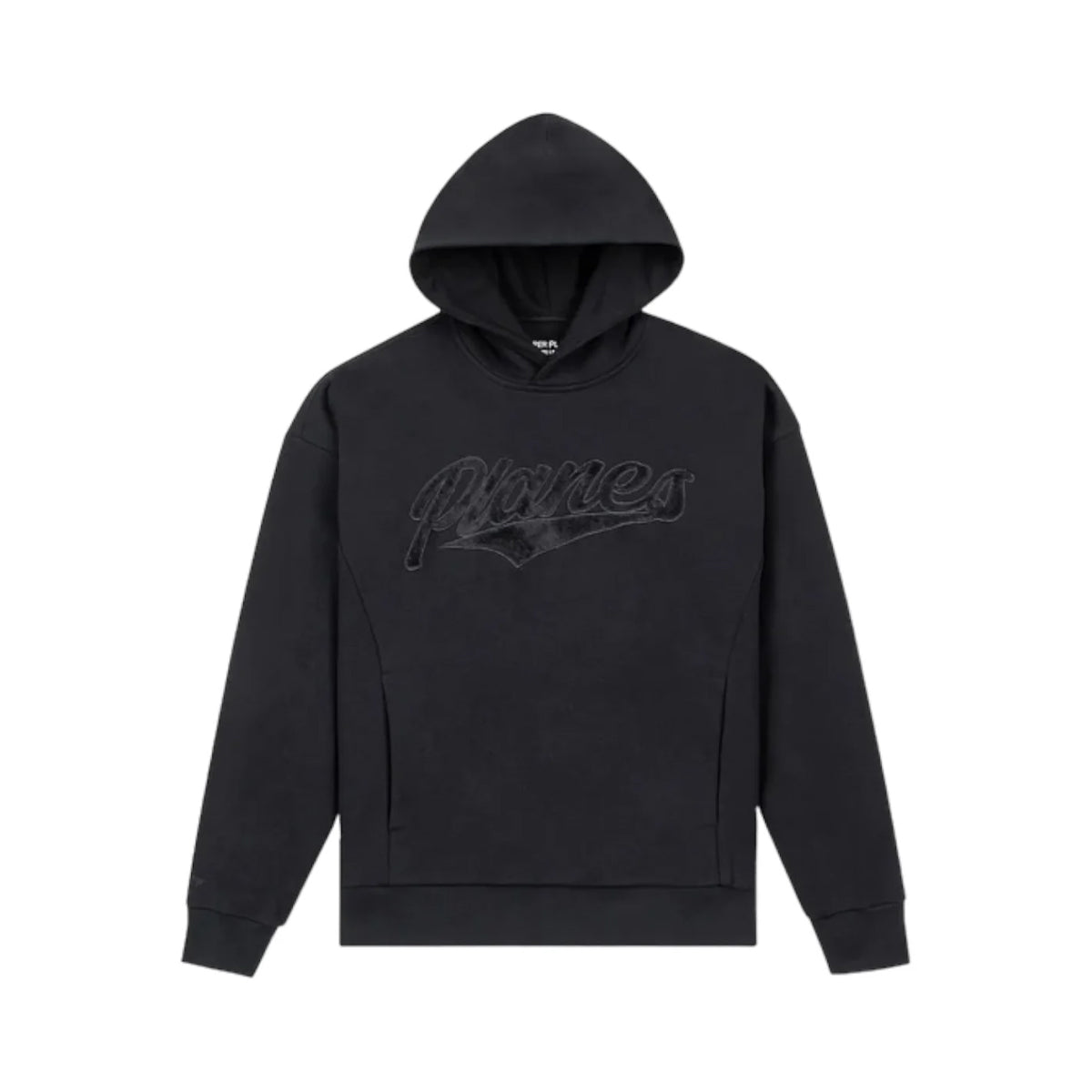 Paper Planes Mens Planes Script Fur Oversized Hoodie 310024-BLK Black