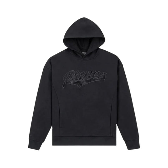 Paper Planes Mens Planes Script Fur Oversized Hoodie 310024-BLK Black