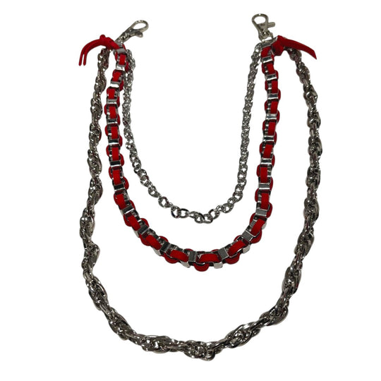 Premium Milano Mens Snowball Leather Looped Chain PLL7-OC Silver/Red