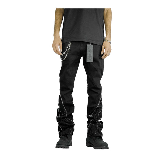 Premium Milano Mens Zip White Stone Stacked Flare Jeans PM003F25-700 Dirty Wash