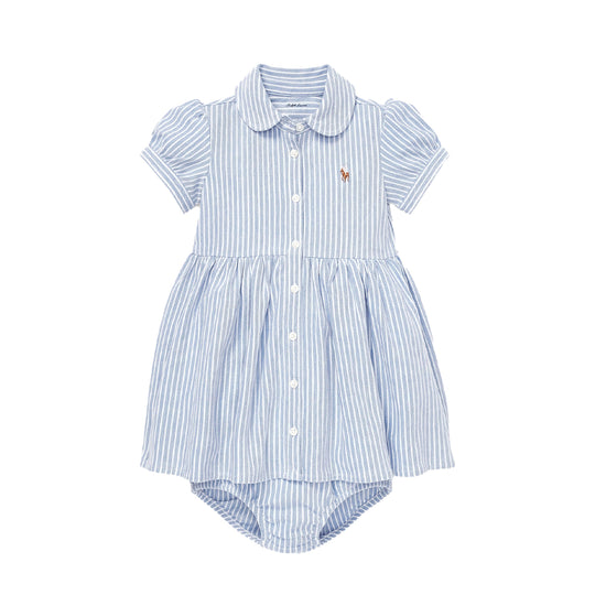 Polo Ralph Lauren Girls Short Sleeve Striped Oxford Knit Dress 310734897002 Harbor Island Blue/White
