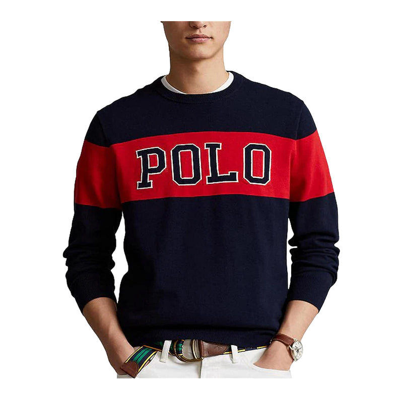 Polo Ralph Lauren Mens Fine Guage Cotton Polo Logo Crewneck Sweater 710878462001 Blue