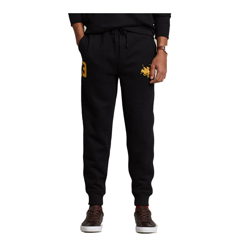 Polo Ralph Lauren Mens Heritage Sueded Fleece With Gold Triple Pony Graphic Athletic Pants 710881580001 Black