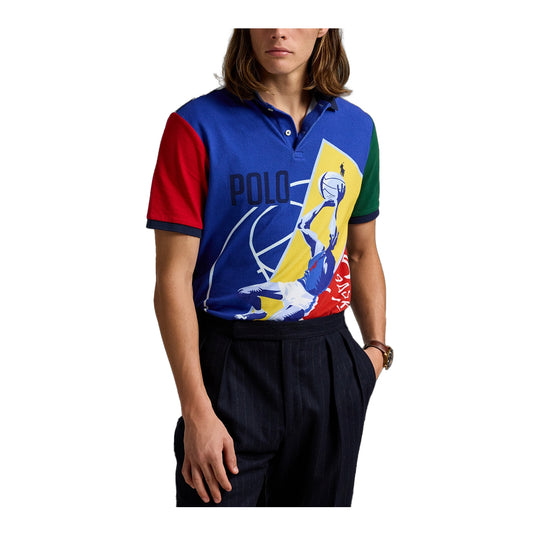 Polo Ralph Lauren Mens Mesh Large Basketball Poster Print Polo Shirt 710950754001 Sapphire Star Multi