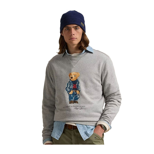 Polo Ralph Lauren Mens Seasonal Fleece Denim Bear Long Sleeve Sweatshirt 710953718003 Andover Heather