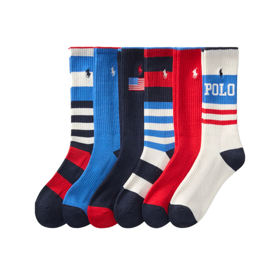 Polo Ralph Lauren Mens Half Cushion 6 Pack USA Flag Crew Socks 821581PK3 Assorted