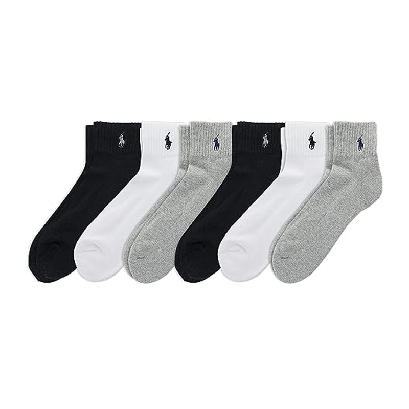 Polo Ralph Lauren Mens Classic Cotton Sport 6 Pairs Socks 824000PK2-GHAST White/Black/Grey
