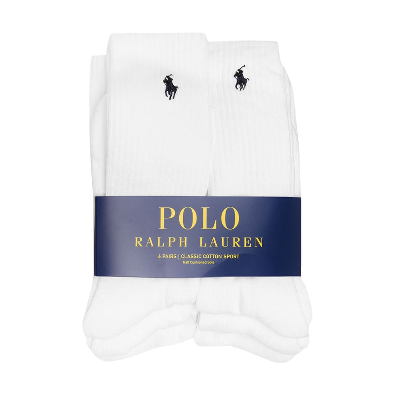 Polo Ralph Lauren Mens Classic Cotton Sport 6 Pairs Socks 824000PK2-WHITE White