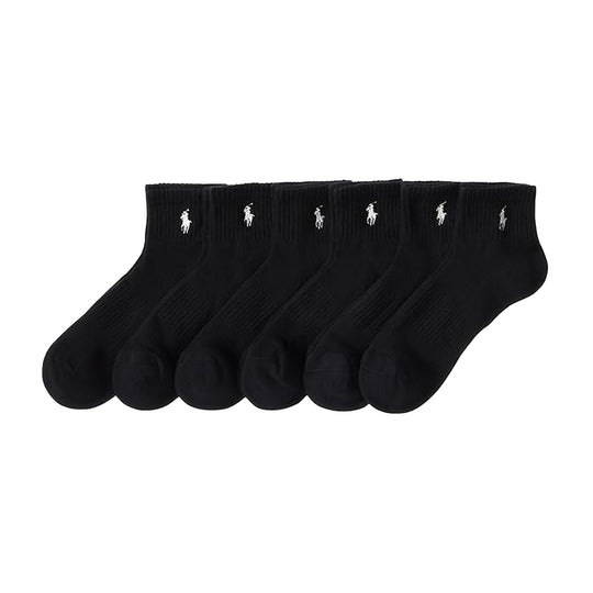 Polo Ralph Lauren Mens Half Cushion Quarter 6 Pack Socks 827480PKZ3 Black