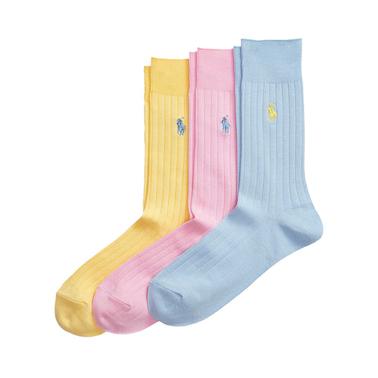 Polo Ralph Lauren Mens Cushioned Comfort Sole Custom Fit 3 Pack Socks 8428PK Assorted