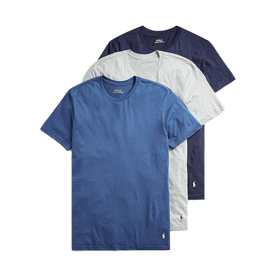 Polo Ralph Lauren Mens Slim Fit Cotton 3 Pack Crew Neck T-Shirt NSCNP3-U2O Andover Heather/Bali Blue/Cruise Navy