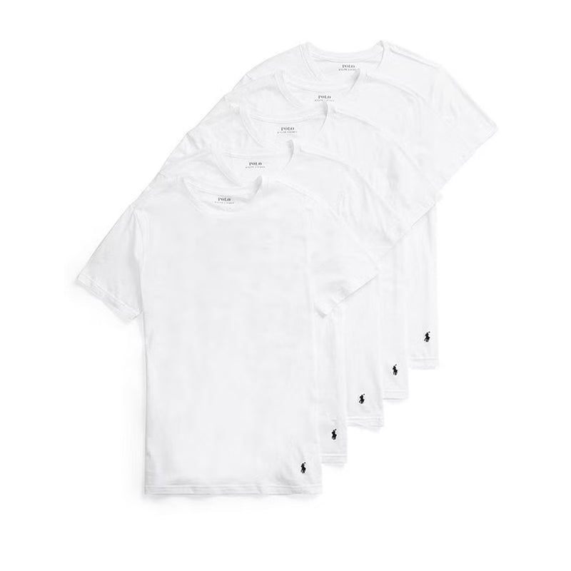 Polo Ralph Lauren Mens Slim Fit Cotton 5 Pack Crew Neck Under Shirt NSCNP5-WHITE