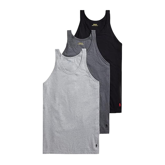 Polo Ralph Lauren Mens 3 Pack Tank Top NSTKP3-9OD Andover Heather/Madison Heather/Polo Black