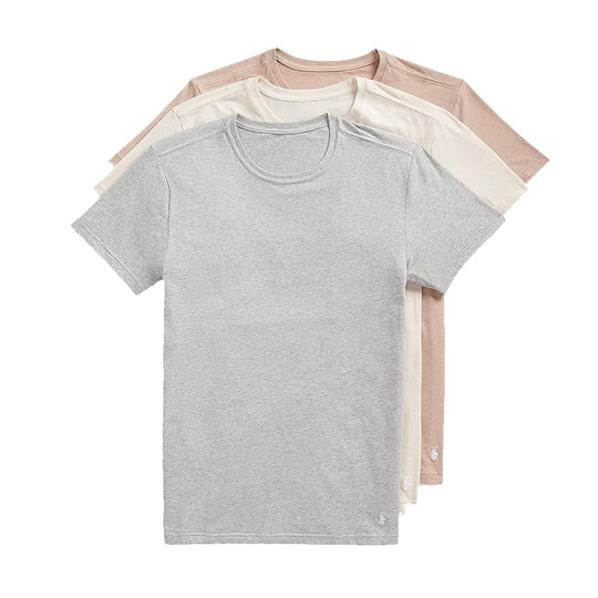 Polo Ralph Lauren Mens Slim Stretch 3 Pack Crew Neck Under Shirt Oatmeal Heather/Sand Heather/Andover Heather
