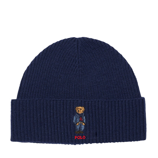 Polo Ralph Lauren Unisex Solid Denim Bear Beanie PC1268-433 Classic Navy