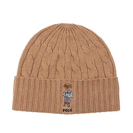 Polo Ralph Lauren Unisex Holiday Bear Cable Beanie PC1295-225 Classic Camel
