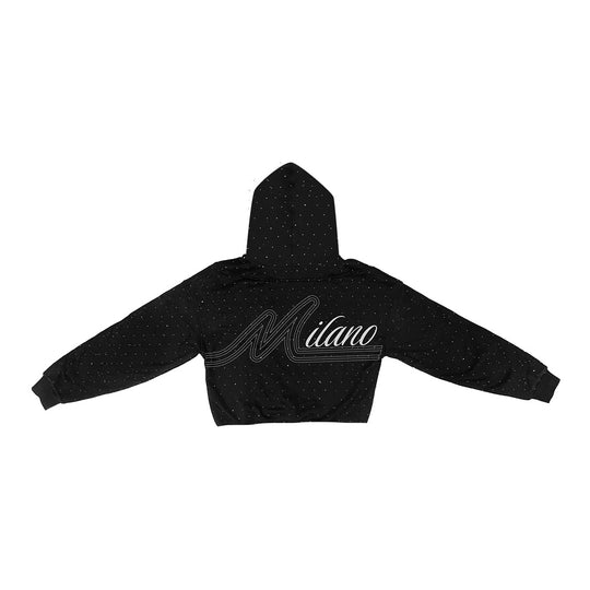 Premium Milano Mens Galaxy Rhinestone Zip Hoodie B15ZIP-002-BKWHT Black/White