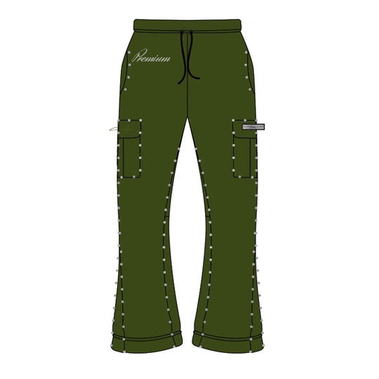 Premium Milano Mens Destiny Stacked Cargo Sweatpants B22CPNT-102-GRN Green