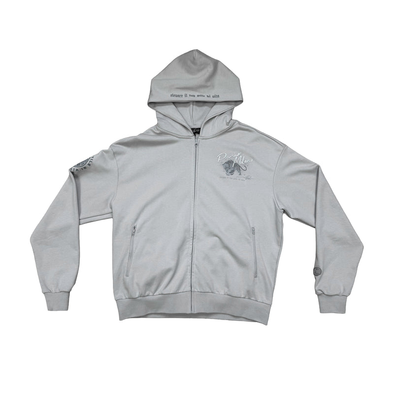 Premium Milano Mens Tonal Panther Zip Hoodie BPZ16-082-GY Gray