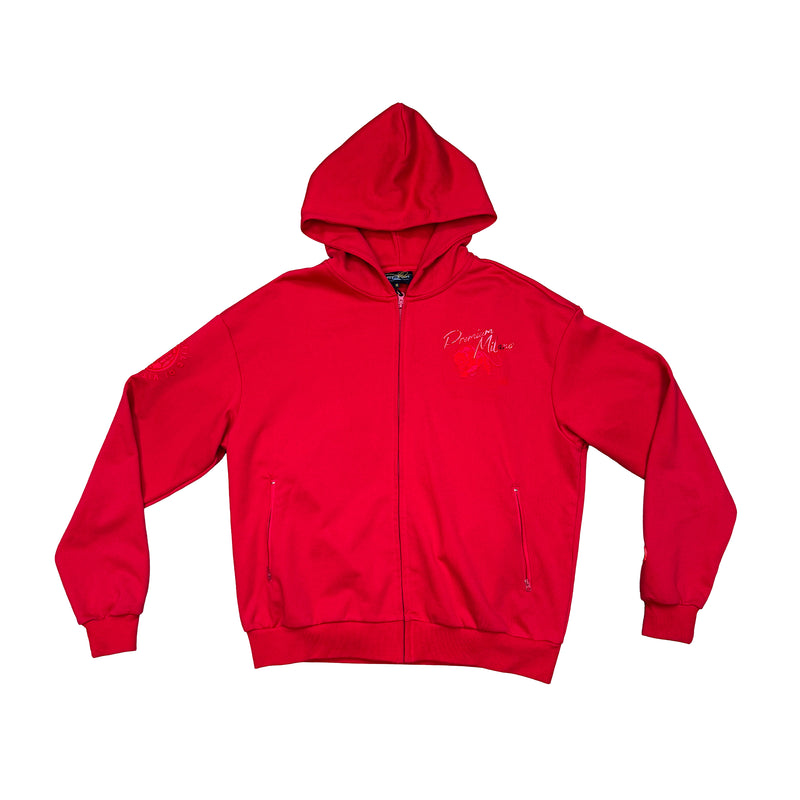 Premium Milano Mens Tonal Panther Zip Hoodie BPZ39-600-RD Red
