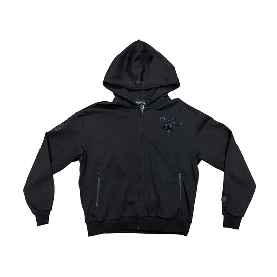 Premium Milano Mens Tonal Panther Zip Hoodie BPZ63-818-BK Black