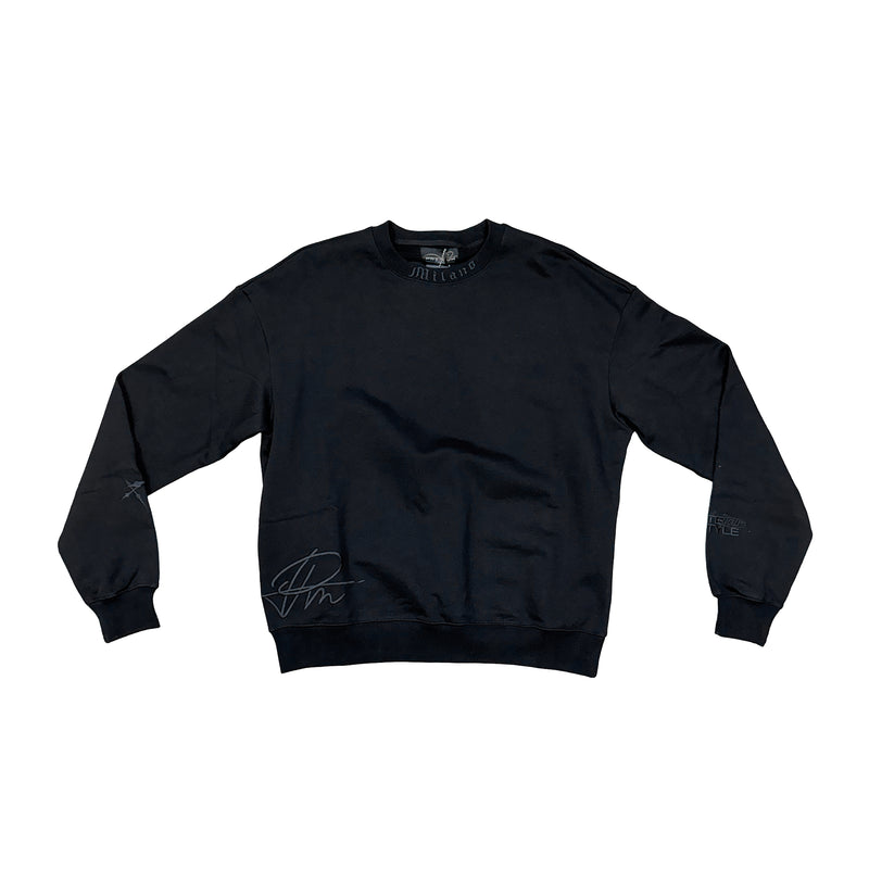 Premium Milano Mens Tonal Crew Neck Sweatshirt BT35-100-BK Black