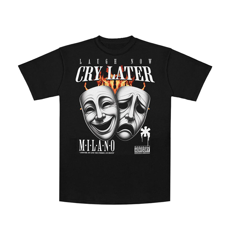 Premium Milano Mens Laugh Now Cry Later Crew Neck T-Shirt CT262-114 Black