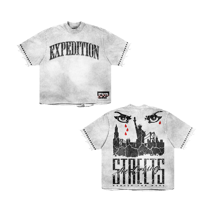 Expedition Mens Streets Are Crying Oversized Crew Neck T-Shirt EXCTS26203 Gray